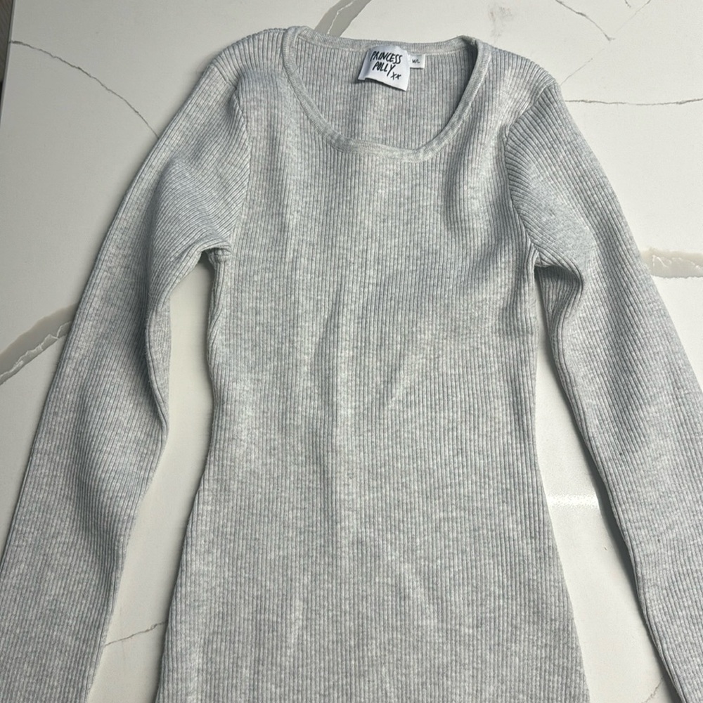 Princess Polly Gray Ribbed Sweater Maxi Dress